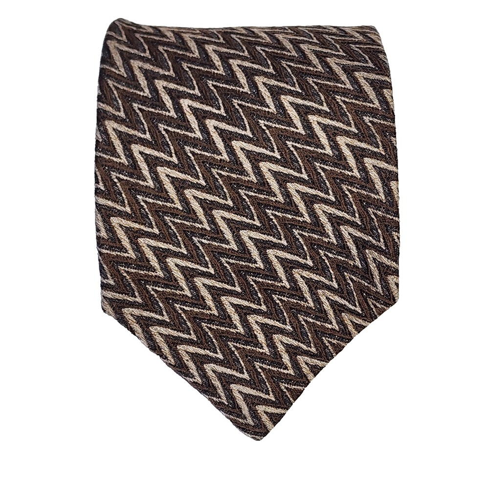 Vtg Ferrell Reed Handmade Necktie Tie Mens 100% Silk Brown Gemometric 58"